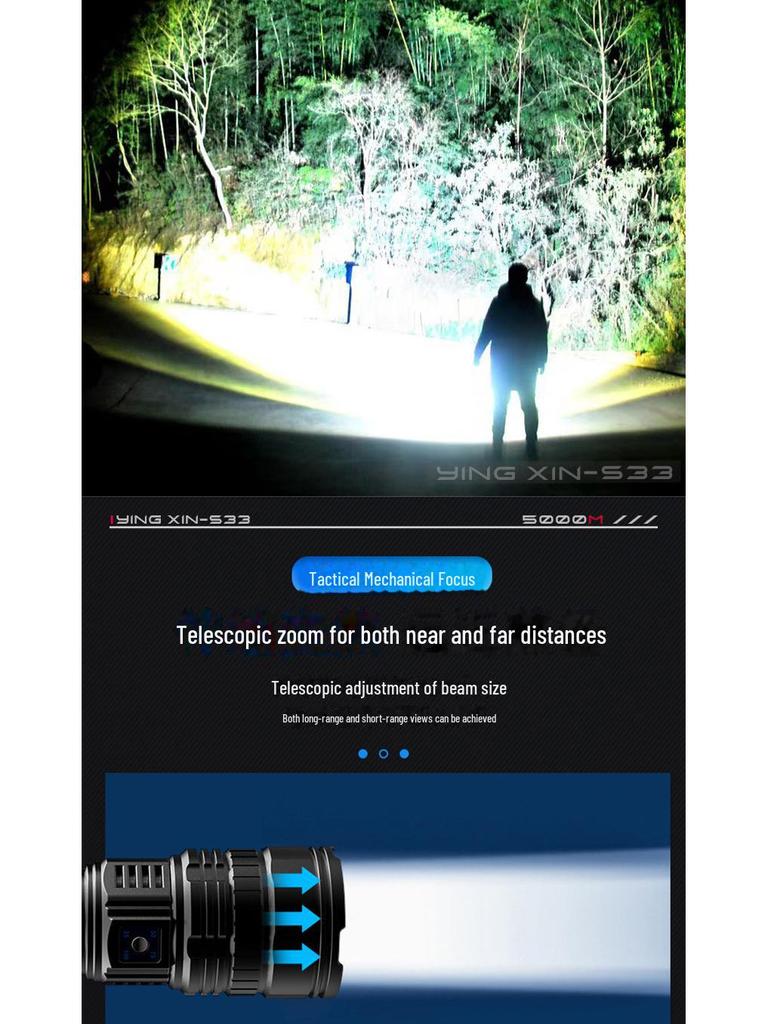 Douyin Cross-Border Multi-Function TYPE-C Rechargeable Dual-Mode LED Flashlight with Long-Range White Laser Light.