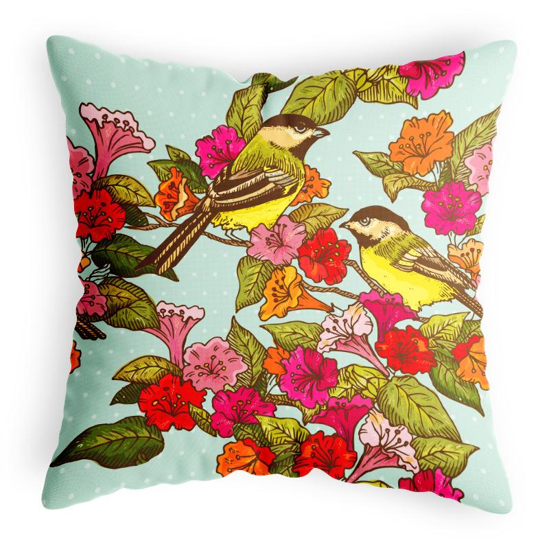 New Chinese Style Pillowcase with Flower and Bird Digital Printing, Thickened Fabric Cushion Cover, Special Bedside Office Car Cushion Cover