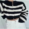 Striped Color Blocked Short Knitted Cardigan Autumn and Winter Round Neck Zipper Sweater