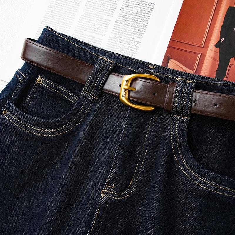 2024 Women's Dark Blue High Waist Wide-Leg Jeans: Slimming, Loose-Fit, Small Size