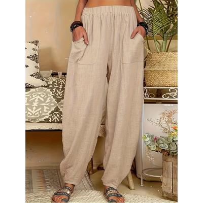Women's Casual Lightweight Harem Pants with Elastic Waist and Side Pockets - Breathable Polyester, Loose Fit, All Season Wear