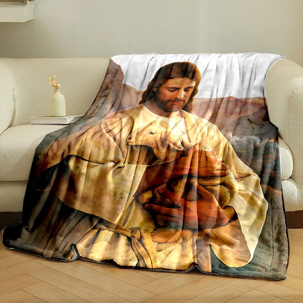 Jesus Holding Lamb Blanket Printed Blanket for Living Room Bed Couch Lunch Break Soft Cozy Blanket for Friend's Festival Gift