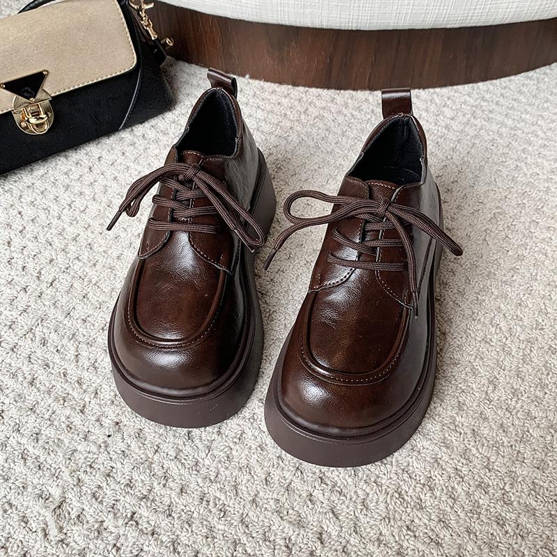 

Модные весенние новые туфли на толстой подошве, женская мода, круглый носок, глубокий вырез, шнуровка спереди, водонепроницаемые, нескользящие лоферы 40