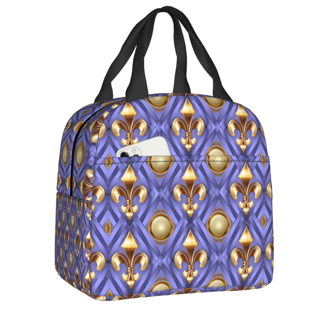 Custom Fleur-de-lis Insulated Lunch Bags for Work School Portable Thermal Cooler Lunch Box Women Kids