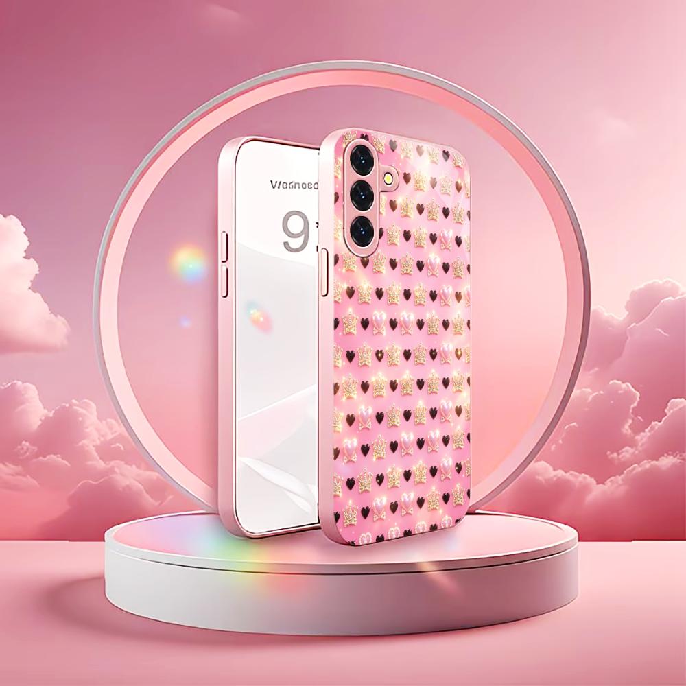 Cute Pink Black Heart Shape Phone Case Glass S26 Ultra Case S25 Ultra Case for Samsung Galaxy S26 S25 S24 S23 S22 FE Ultra Plus
