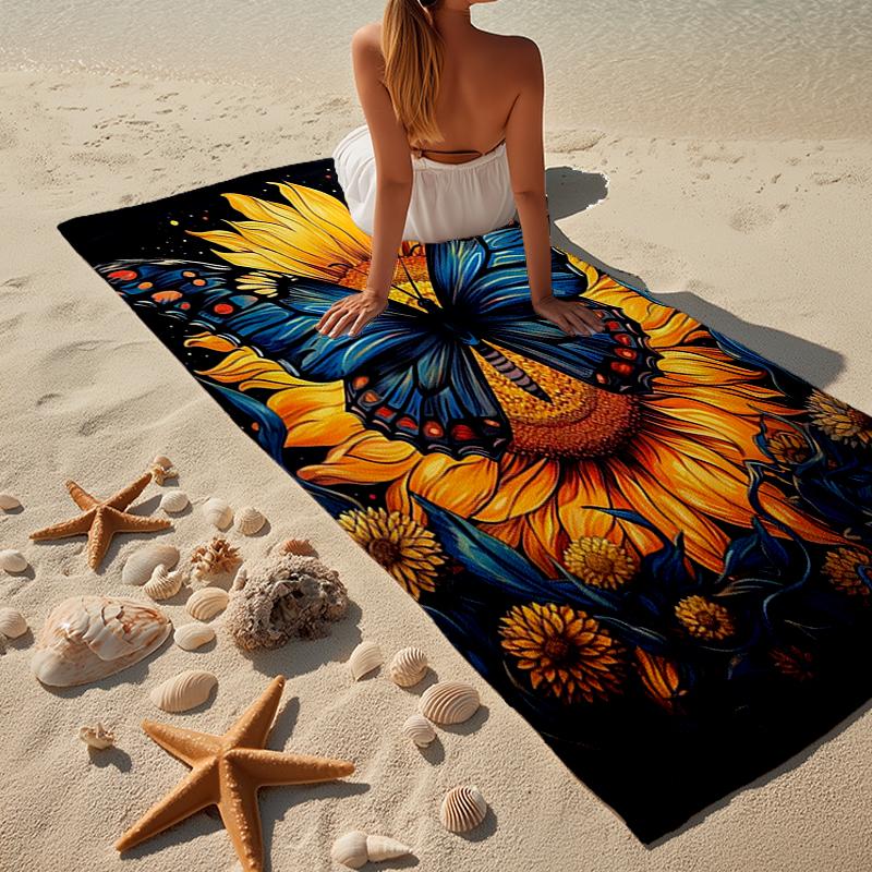 Butterfly And Sunflowers Beach Towel, Super Soft Microfiber, Gift for Her/Him, Birthday, for Pool, Beach, Travel, Home Decor Fan gifts