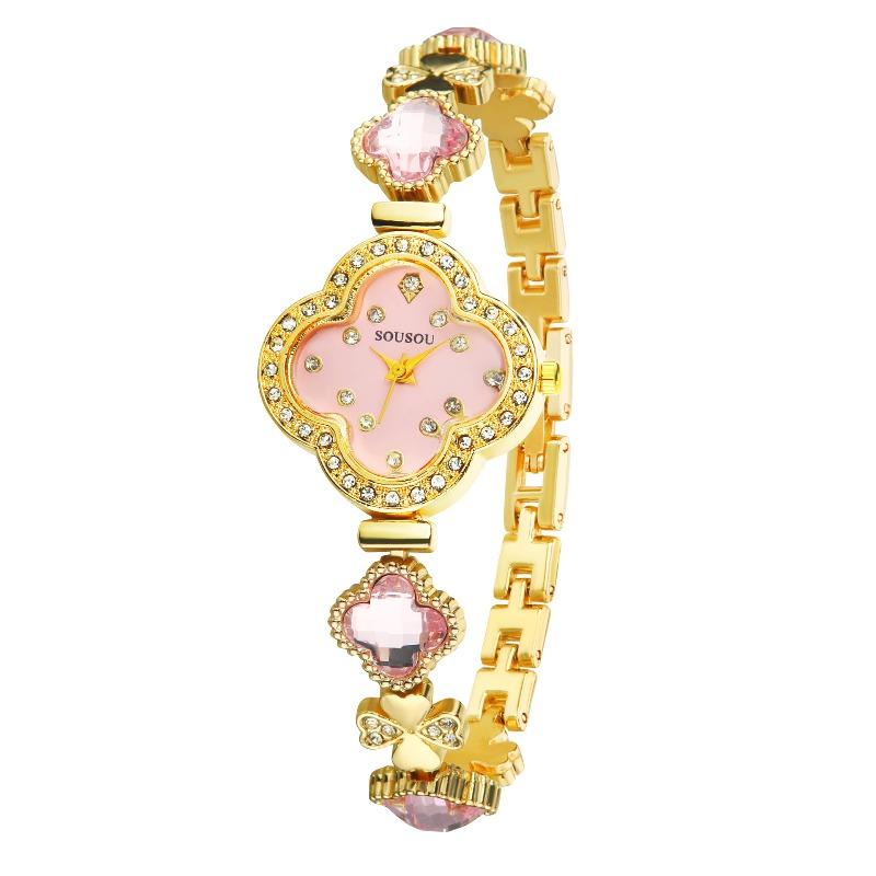 Fashionable temperament, light luxury, diamond studded bracelet, women's quartz watch, clover shaped wristwatch