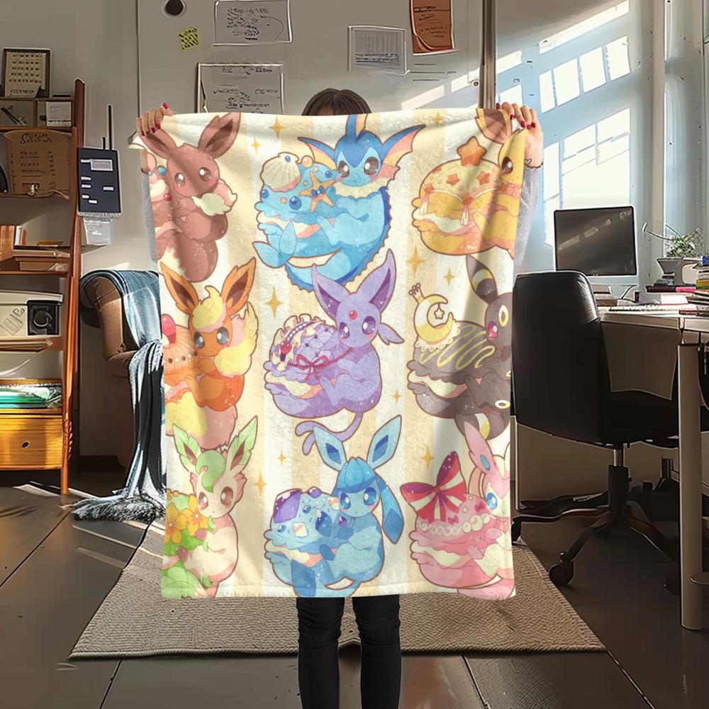 Coperta di Flanella con Fantasia Pokémon Eevee, Alta Qualità, Confortevole per Tutte le Stagioni, Decorazione per la Casa, Calore e Comfort, Perfetta per Regali.