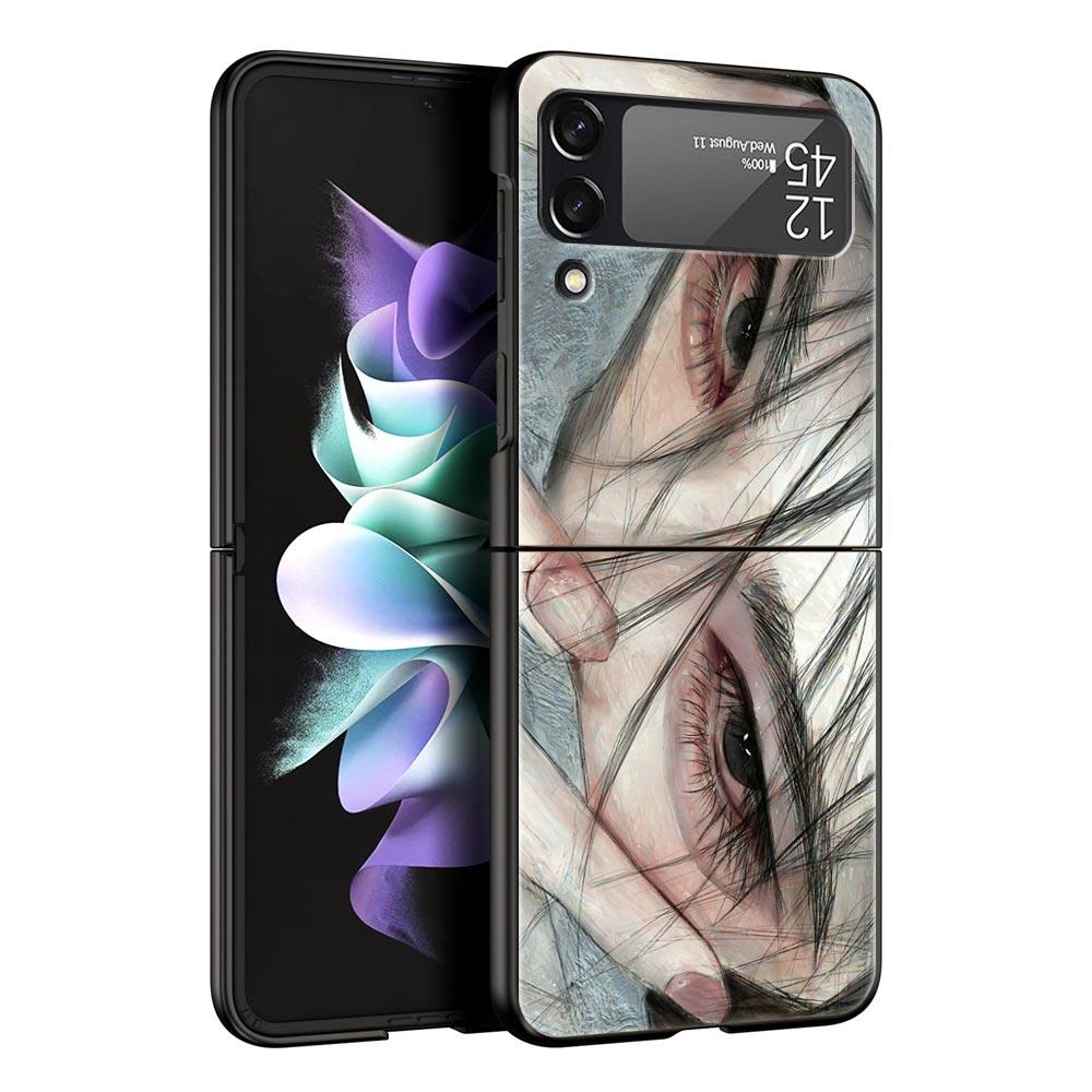 Hard PC Phone Case For Samsung Galaxy Z Flip 7 6 5 4 Black Cover For Galaxy Z Flip 3 Foldable Shockproof Cartoon Girl Fundas Bag