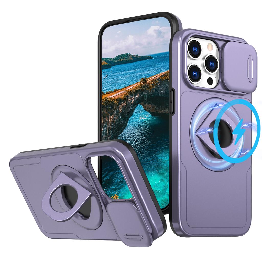 Luxury Magnetic Slide Camera Protection Case For iPhone 16 15 14 13 12 11 Pro Max Plus X XS XR 8 7 For Magsafe Ring Stand Cover