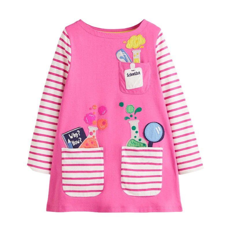 Foreign Trade Girls' Casual Long-Sleeved Dress Baby Mid-Length T-shirt Pure Cotton Spring and Autumn Dress Princess Dress European and American 8