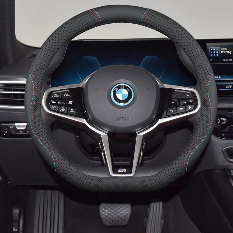 Odorless, non-slip steering wheel cover for BMW i3, i5, ix1, ix3, 5 Series & new energy vehicles; stitch-free design.