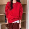 2024 Red Cashmere Knit Round Neck Sweater - Women's Warm Autumn/Winter Versatile Base Layer