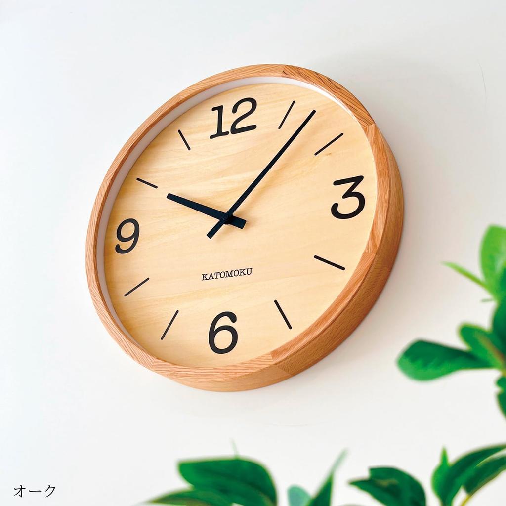 KATOMOKU muku clock 20 Oak km-137OARC Wall Clock, Continuous Second Hand, Diameter 38.2cm (Radio-controlled)