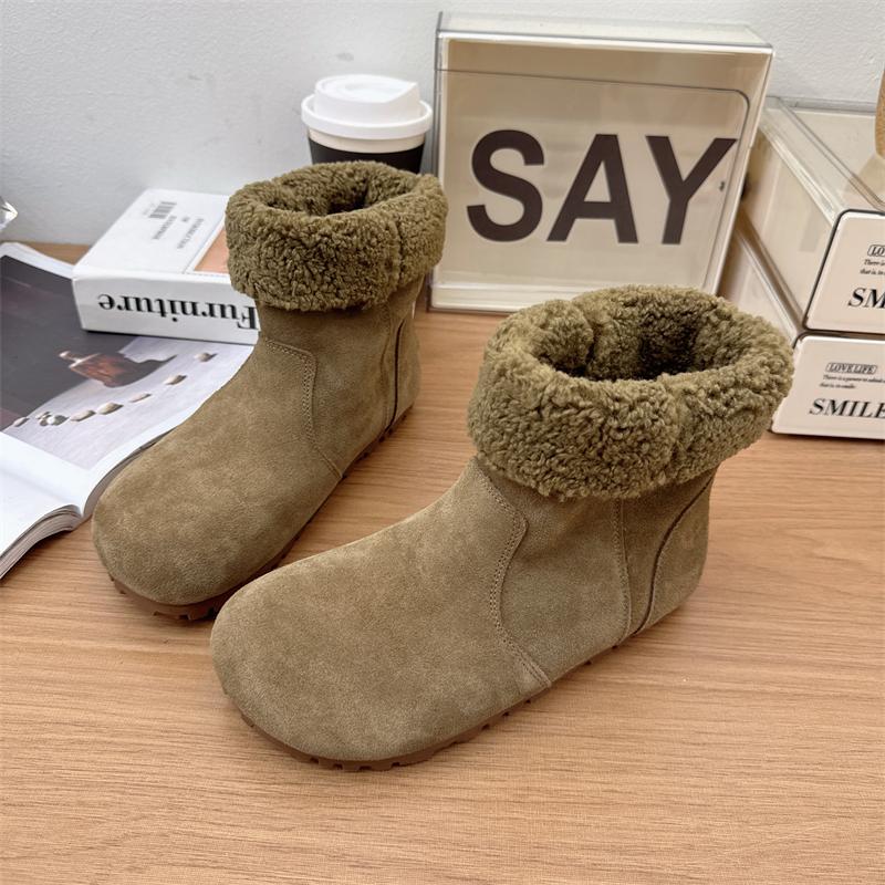 

Модные шерстяные зимние сапоги AJGS для женщин 2024 года, новые кожаные зимние туфли на плоской подошве, теплые плюшевые хлопковые туфли, универсальные сапоги до середины икры 39 зелёный