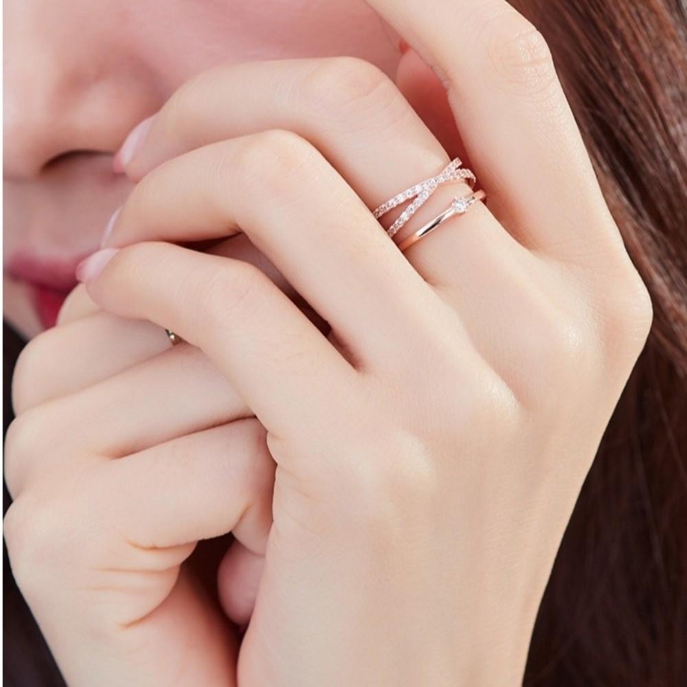 Elegant Zircon Crossed Rings Personality Plain Ring Vintage Crystal Finger Rings Valentine's Day