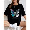 Übergroßes T-Shirt mit Schmetterlingsdruck Weiß Buntes Schmetterlings- und Textdesign Lässige Alltagskleidung