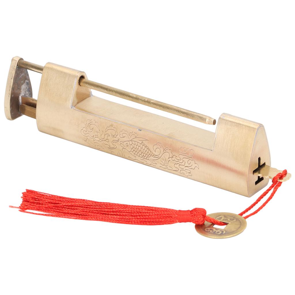 Brass Antique Padlock 8cm Spacing Delicate Chinese Old Style Jewelry Box Padlock with Key