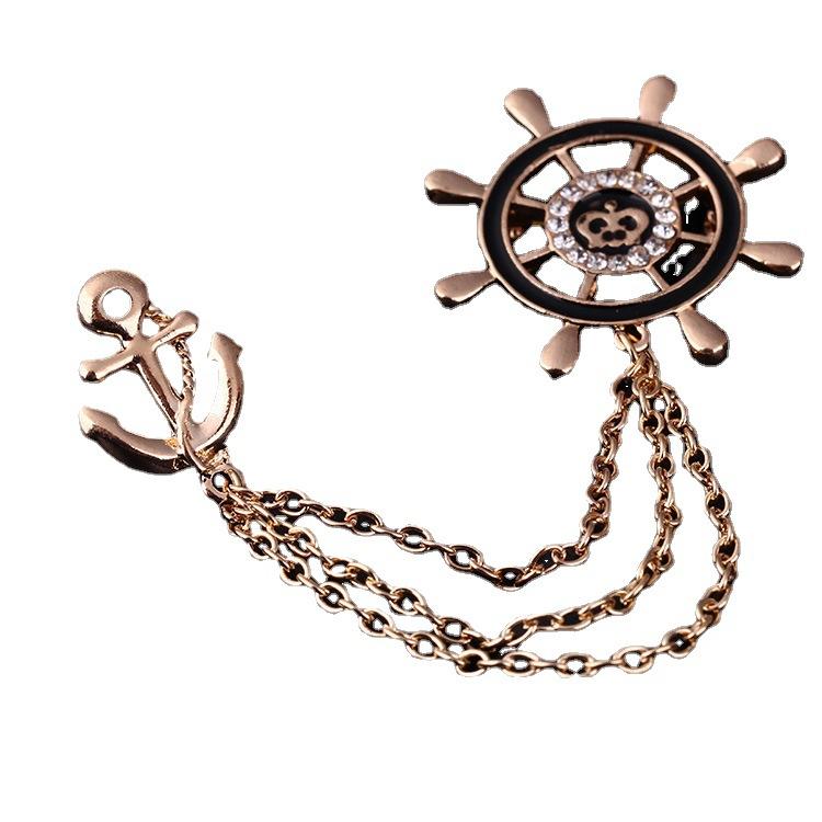 Z97 Brooch, Chain Rudder Collar Pin, Creative Collar Clip Collar Flower Suit Accessories