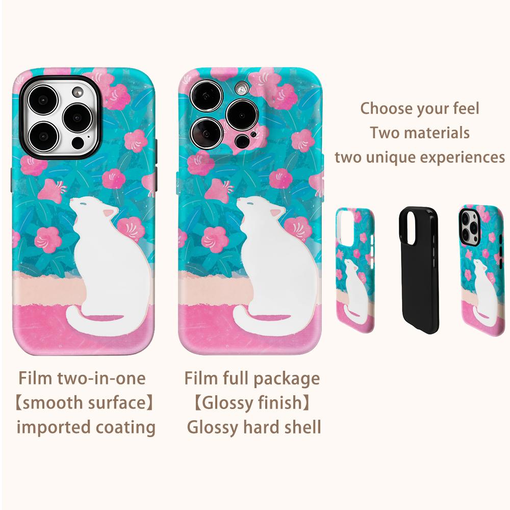 White Cat Among Blossoms Phone Case for IPhone 17AIR 16E 16 15 14 13 12 11 17 Pro Max Plus Double-layer Back Cover