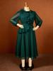 Plus Size Women's Elegant Floral Chiffon Gown with Ruffled Waist and Long Sleeves