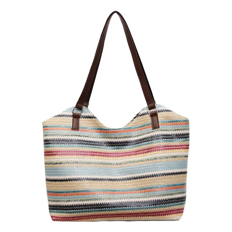 Пляжная соломенная сумка большого объема на плечо, пляжная сумка-тоут синий