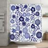 Elegant Blue Floral Shower Curtain Waterproof Bathroom Decor Polyester Shower Drapes Set Bath Linen Home Decoration XL (72x84 in