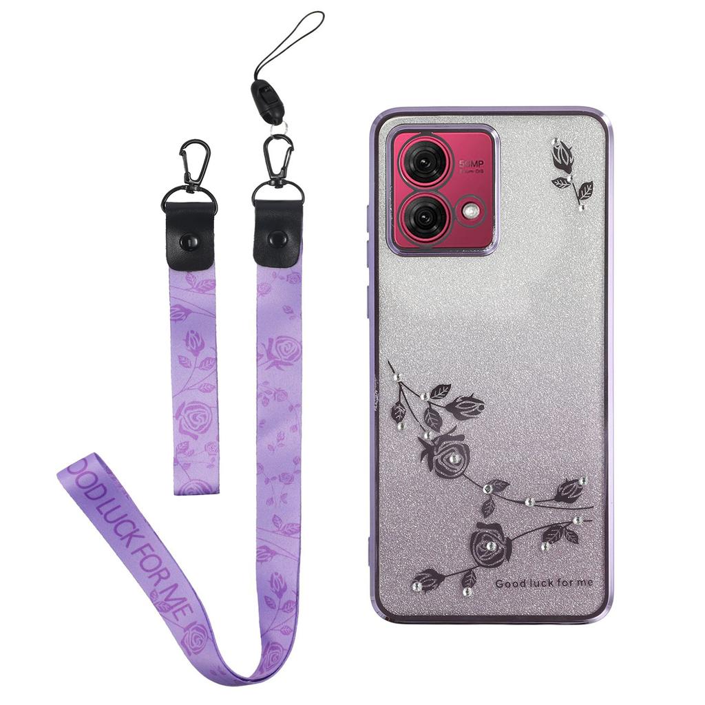 KADEM Pouzdro pro Motorola Moto G84 5G Vzor Květin TPU Gradientní Kryt na Telefon se Šňůrkami