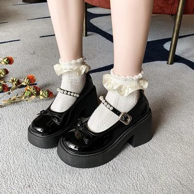 Modne Damskie Buty 2025 Platforma Damskie Wysokie Obcasy Okrągły Nosek Jesienne Czółenka Damskie Grube Obcasy Mary Janes Buty Kobieta Sukienka Lolita Buty