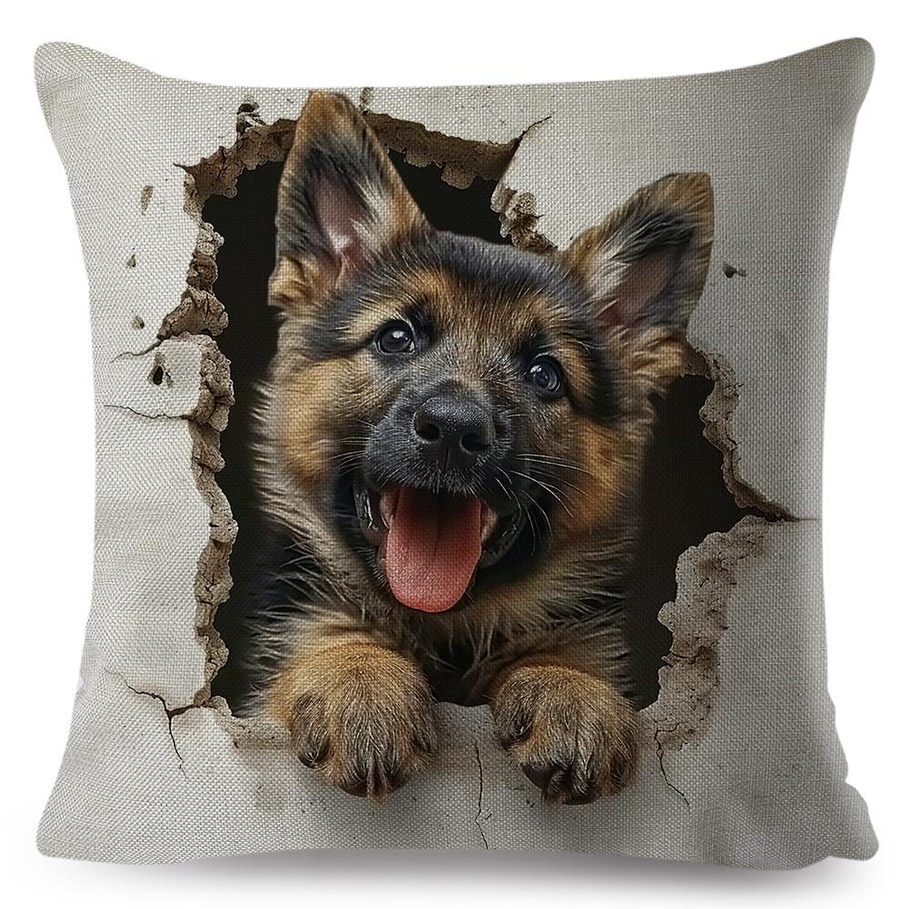 3D Crack Wall Lifelike Puppy Print Throw Pillow Cover Gentle Skin Touch Sofa Bedroom Household Decor Present
