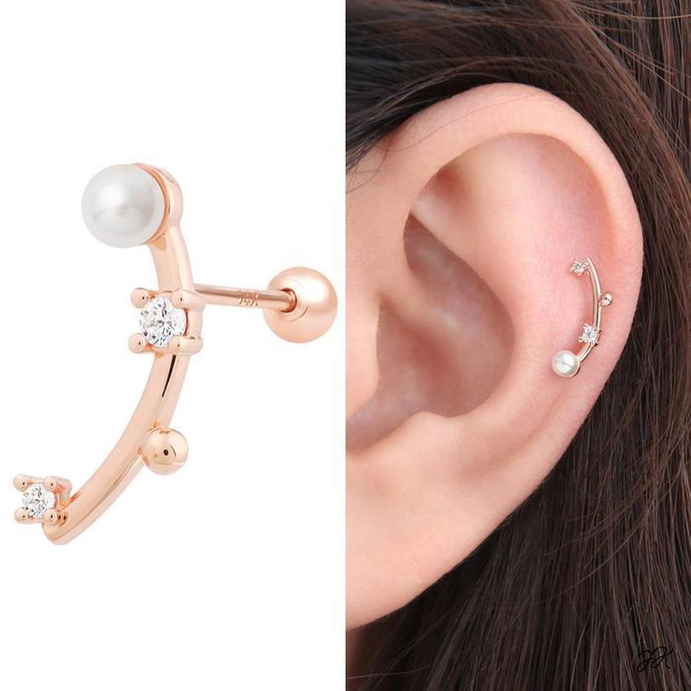 

14K Gold Needle Rose Gold Pearl Cubic Stick Layered Piercing (S8538887) left_one side
