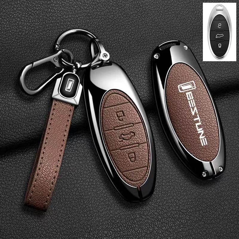 Zinklegering Leer Auto Sleutelhanger Cover Hoesje Voor Faw Bestune T77 T77Pro B70 T55 T33 T99 B70S Beschermhoes Sleutelhanger Accessoires black