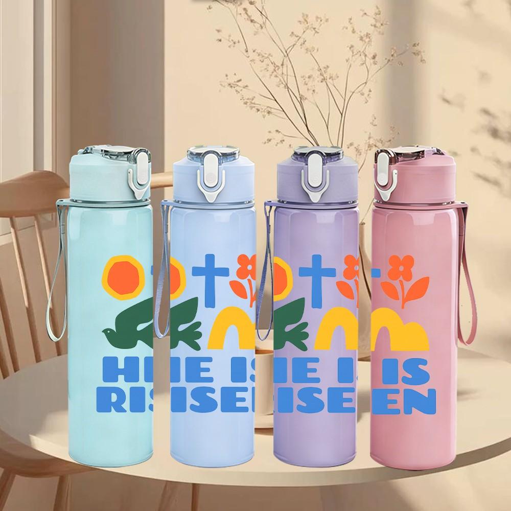 1PC Cross He Is Risen Art 750ml Color Plastic Sports Water Bottle Leakproof Flip Straw Lid Suitable for Sports Office Home Use
