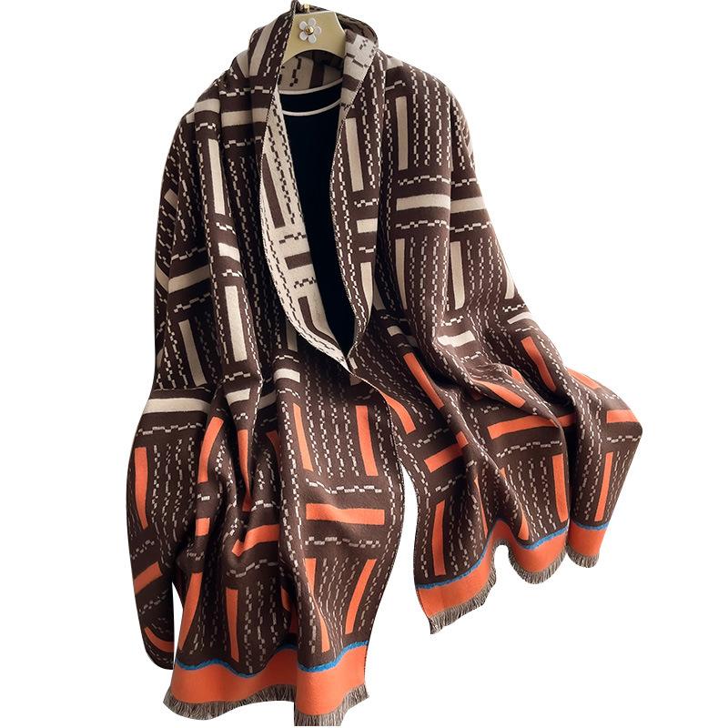 Scarf Imitation Cashmere Thickened Lengthened Warm Air Conditioner Shawl Short Beard Fringed Decorative Wavy Jacquard Scarf