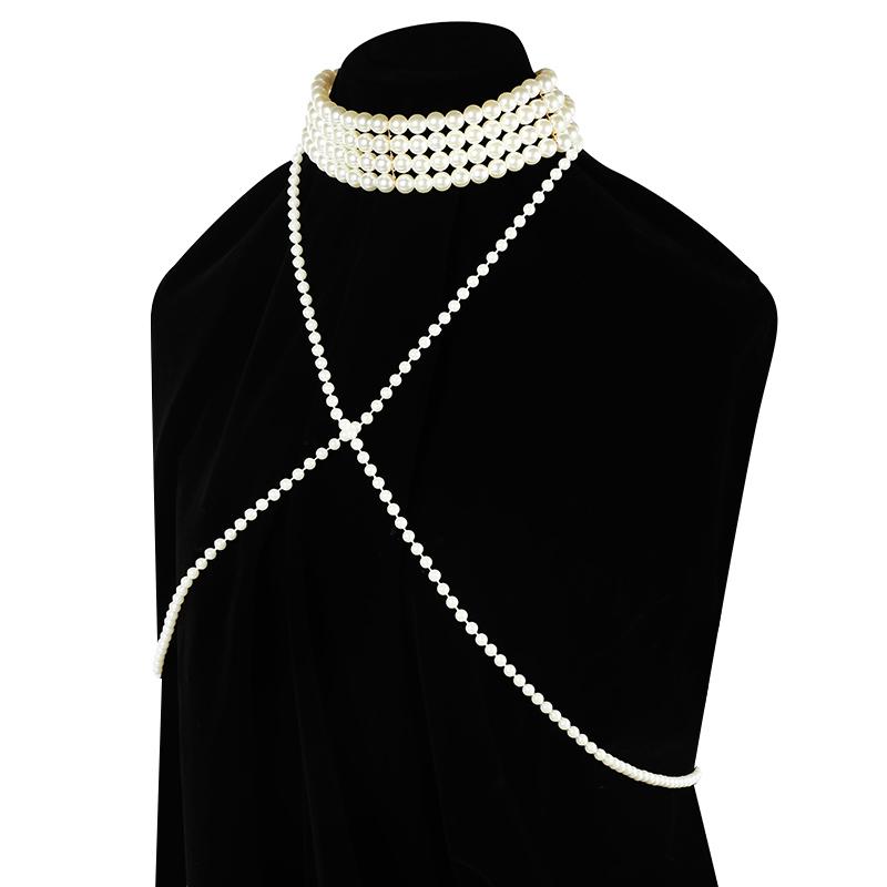 Bijoux de gilet en perles vintage tendance, chaîne d'épaule, accessoires de robe de mariée, collier de perles fait à la main, chaîne de corps en perles