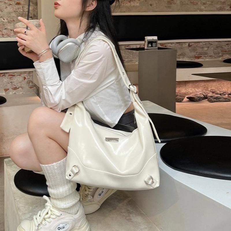 Simple White Shoulder Bags Women's Soft PU Leather Tote Bag All-match Large Capacity Bags for Commuter Fashion Female Handbags