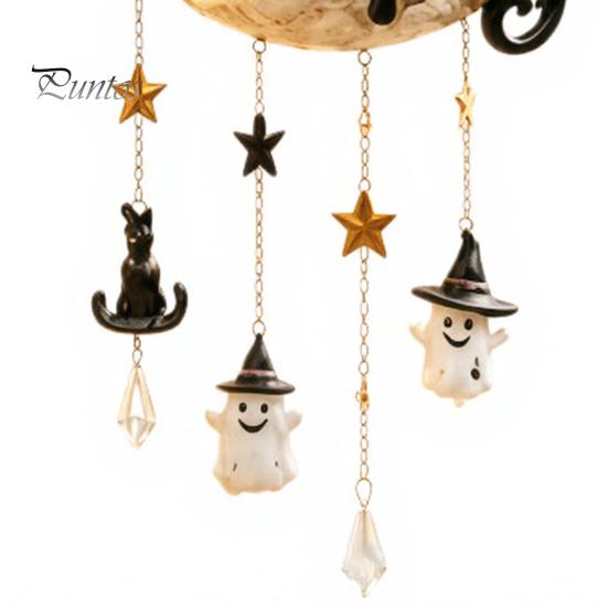 Creative Housewarming Gifts for Women Solar Moon Black Cat Wind Chime Light, Powered Hanging Lamp, Waterproof Resin Outdoor Garden Chimes Decor Patio