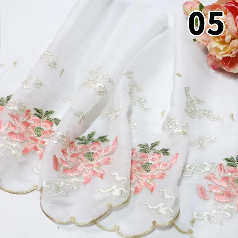 

50X45 см Вышитая Тюлевая Ткань Лист Лотоса Шифоновая Ткань для Шитья Китайский Стиль Ханфу Платье Края Кружевная Ткань Органза 50cmX45cm
