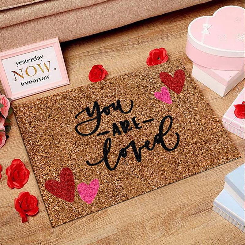 American Valentine's Day Series Crystal Velvet Carpet Love Door Mat Festive Holiday Home Decoration Mat Gift Wedding Mat