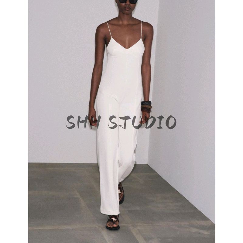 Autumn New Women Clothes Wide Leg Design V-neck Sleeveless Double-sided Cloth Comfortable Long Jumpsuit 4174765
