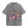 Harajuku Anime YuGiOh Tshirt Summer Short Sleeve Tee Shirt Dark Magician Girl Vintage Washed Cotton Tops Men Women Clothing