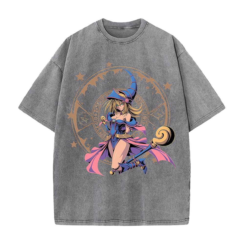 Harajuku Anime YuGiOh Tshirt Summer Short Sleeve Tee Shirt Dark Magician Girl Vintage Washed Cotton Tops Men Women Clothing