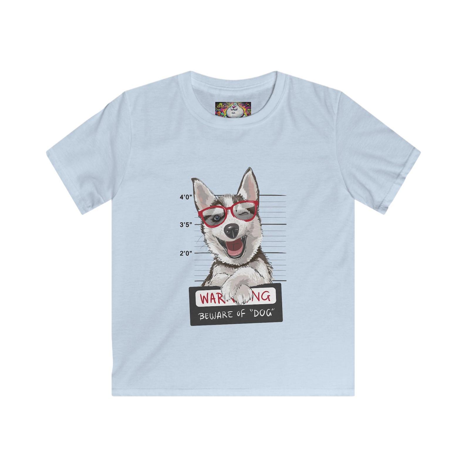 Sunglasses Husky Mugshot Kids Tee | Beware of Dog, Funny Puppy Illustration 100
