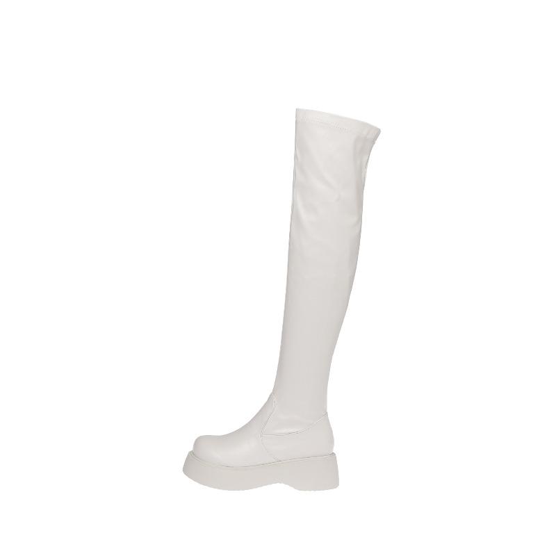 New Elastic Thin Round Head Waterproof Platform Thick-soled Over-the-knee Long Boots Women's Long Boots Thick Leg High Boots
