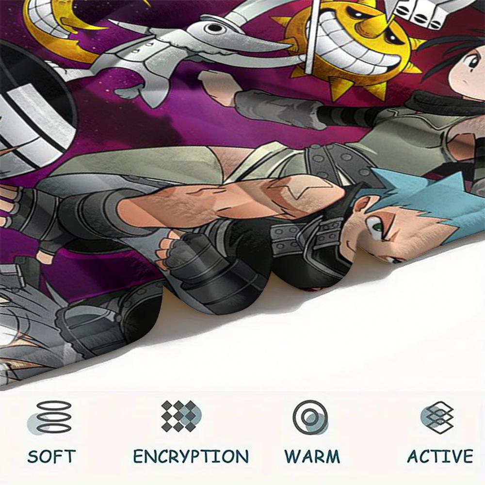 1PC Soul Eater Print Flannel Blanket, High quality Comfortable for All Seasons, Home Decor, Warmth and Comfort, Perfect for Christmas Gifts173