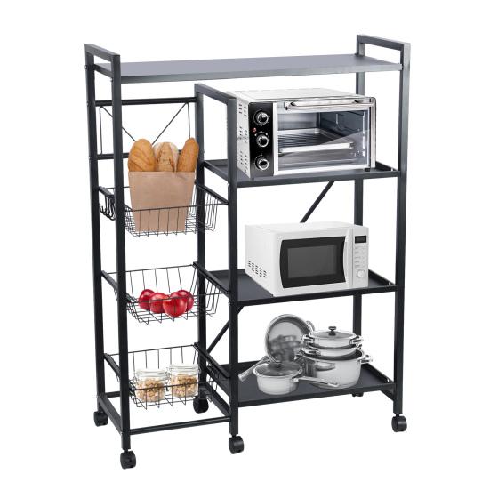 Gemüsekorb Aufbewahrungsregal, 4-stöckiger stapelbarer Aufbewahrungskorb mit 360-Grad-Rädern, Küchenbäckerregal, Gewürzregal Mikrowellen-Organizer Arbeitsstation
