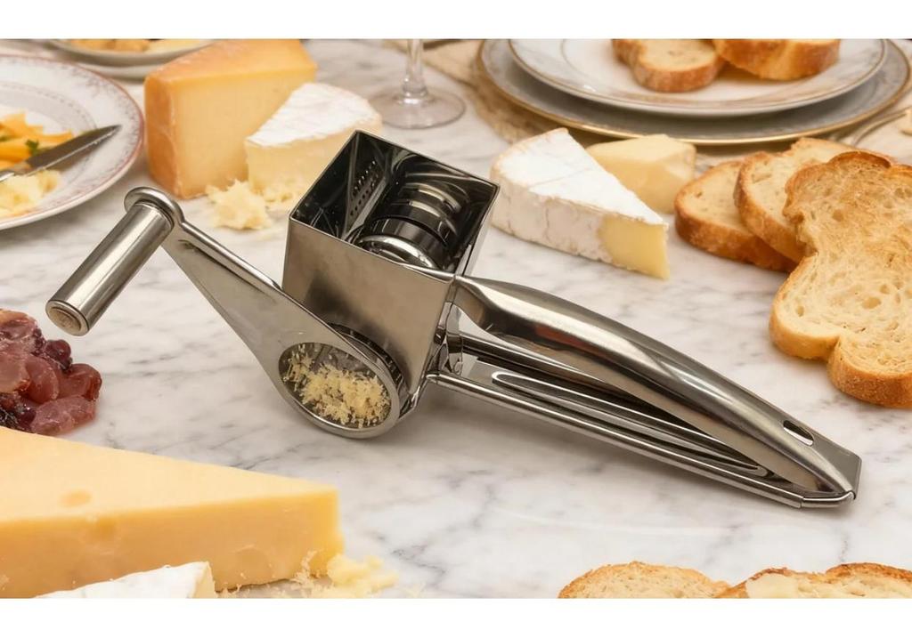 Stainless Steel Hand-Crank Rotary Cheese Grater for Kitchen Use