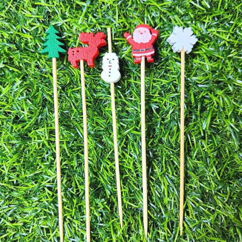 100-Pack Disposable Bamboo Toothpicks, Cocktail Picks, Hors d'oeuvre Pins, Christmas Ornaments, Christmas Decorations, Christmas Tree Decorations, Rei