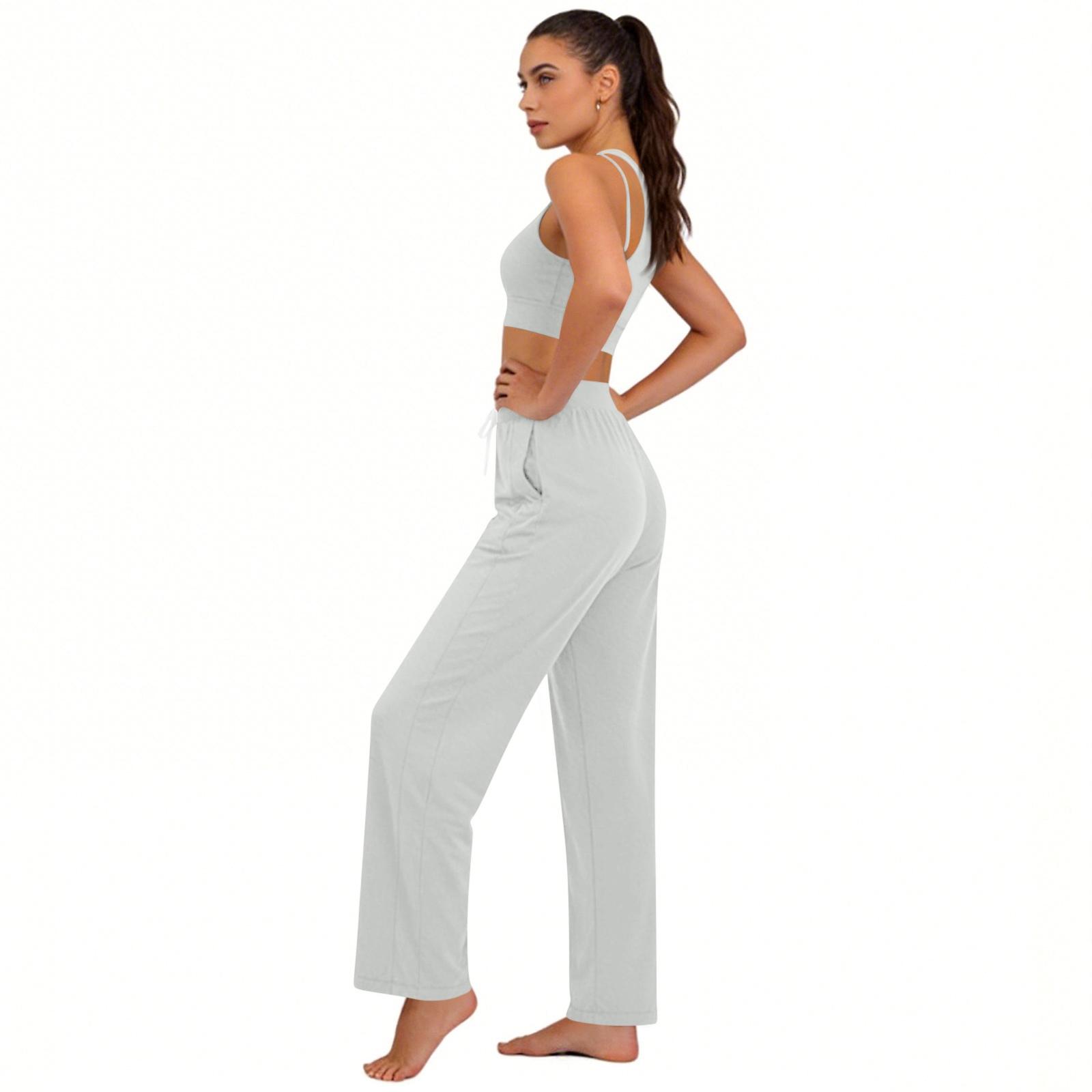 

Women’s Wide Leg Lounge Pants with Drawstring Waist and Pockets Relaxed Fit Lightweight Casual Trousers for Daily Wear M
