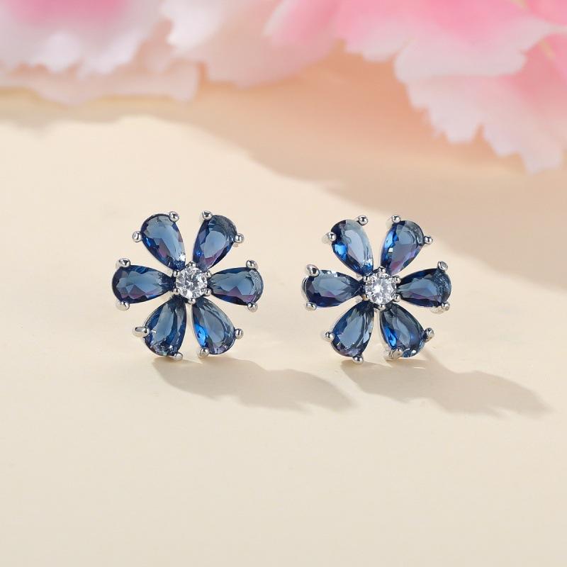 wih new flower blue diamond stud earrings simple personality niche earrings earrings